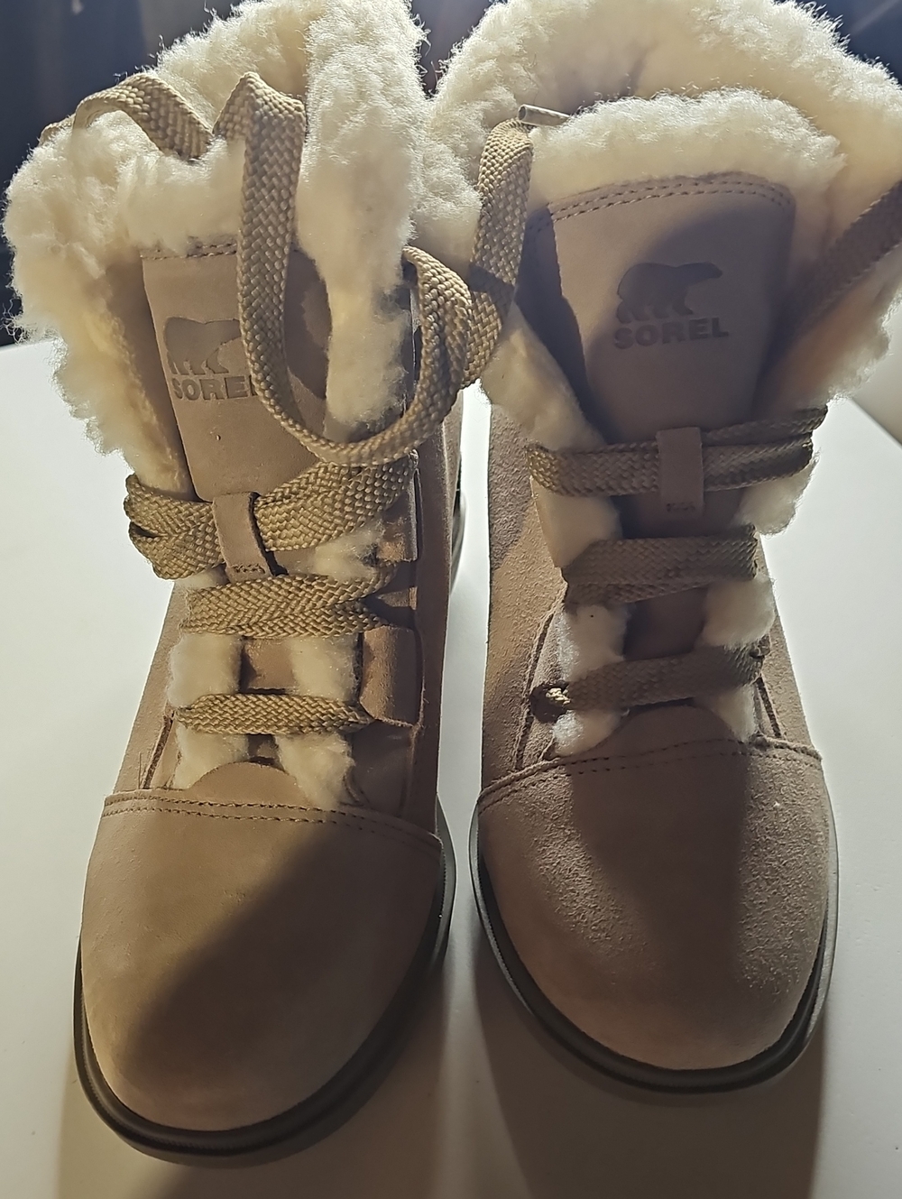 Sorel Women's Tan Suede Shearling-Trim Lace-Up Winter Boots